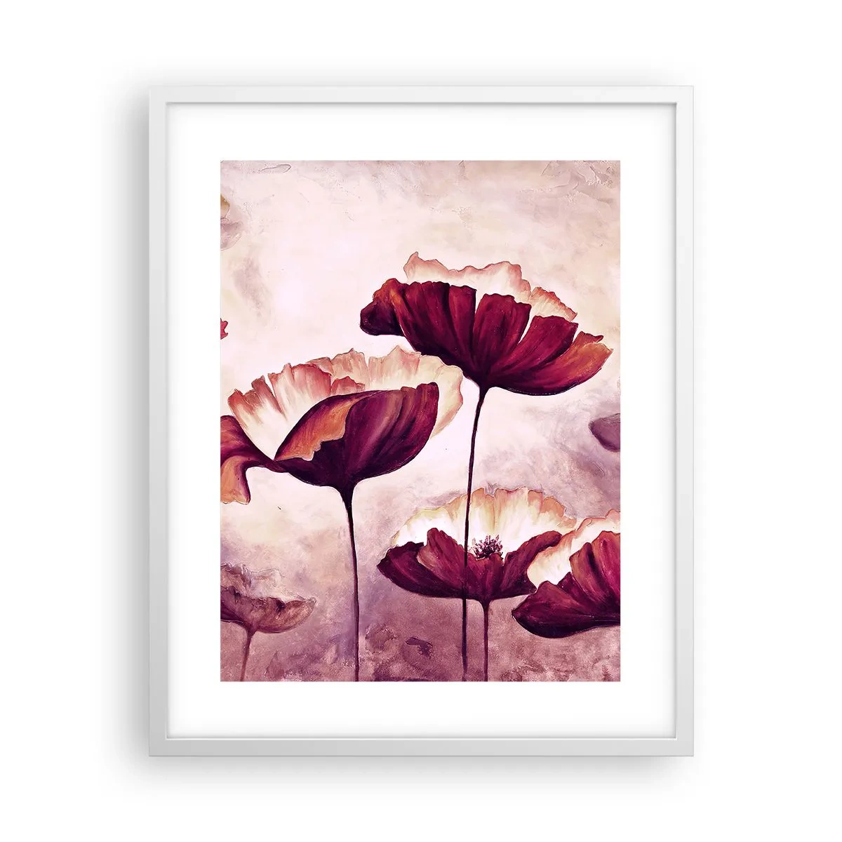 Poster in einem weißen Rahmen - Rotes und weißes Blütenblatt - 40x50 cm