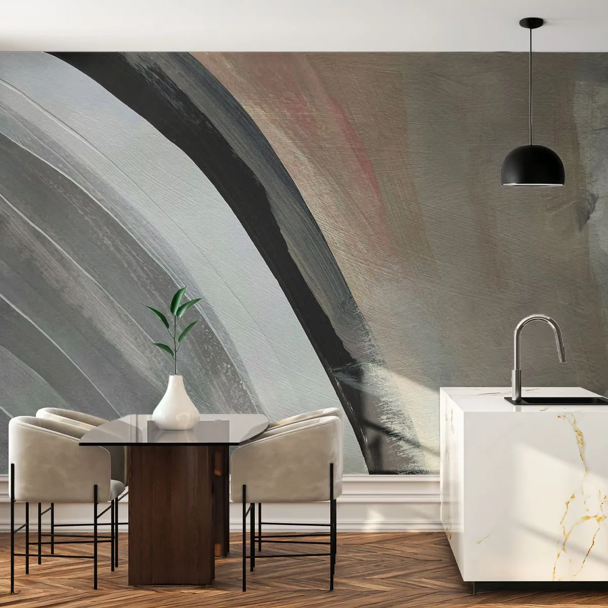 Fototapete Premium Sand - Abstrakter Bogen in Schwarz und Grautönen - 100x70cm - Komposition: Bogen aus Schwarz und Grau - Moderne Wanddekoration für Wohnzimmer und Schlafzimmer ARTTOR