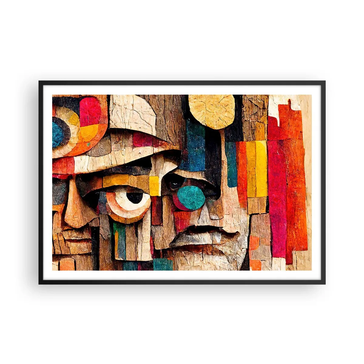 Poster in einem schwarzem Rahmen - Abstrakte Gesichter in intensiven Farben - 100x70cm - Ich sehe dich… - Moderne Wanddekoration für Wohnzimmer und Schlafzimmer ARTTOR