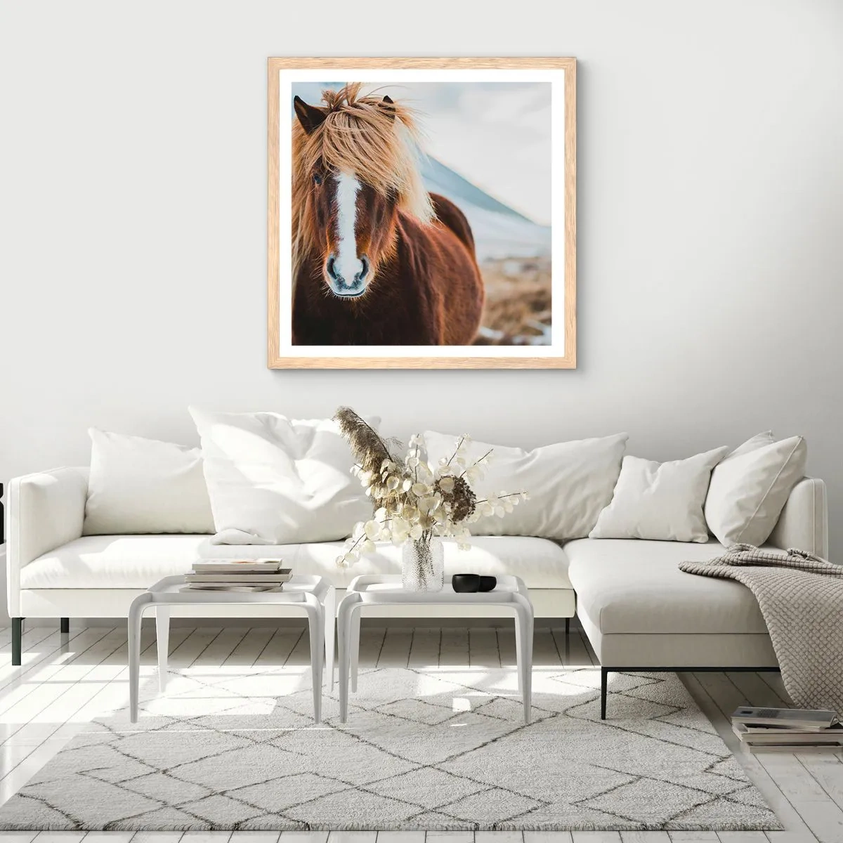 Poster in einem Rahmen aus heller Eiche - Spürst du die Freiheit? - 50x50 cm