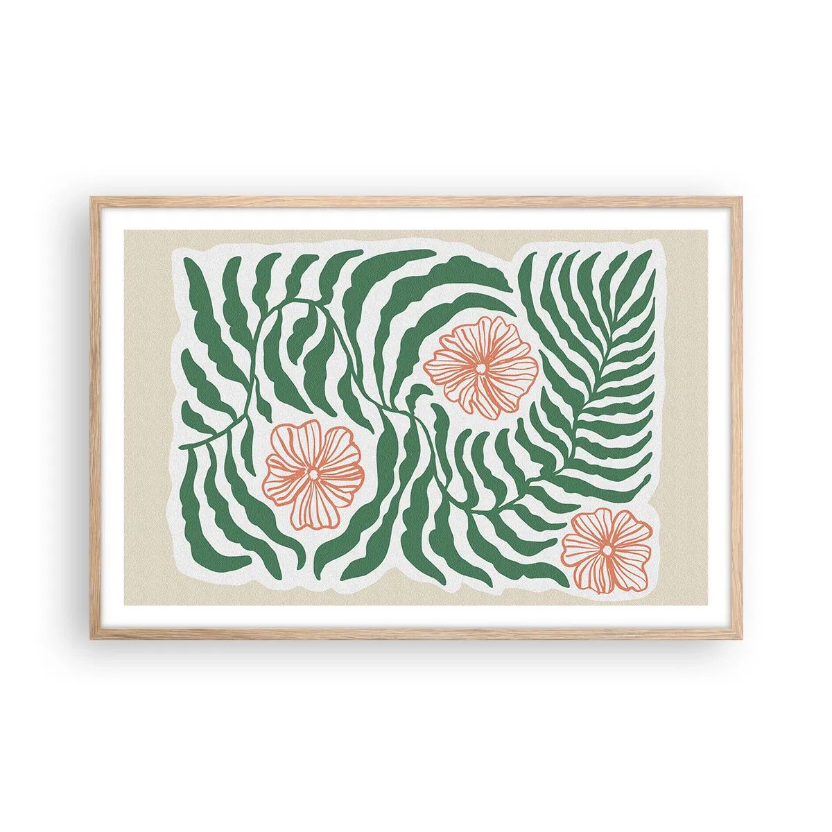 Poster in einem Rahmen aus heller Eiche - Aufgeblüht in Grün - 91x61 cm
