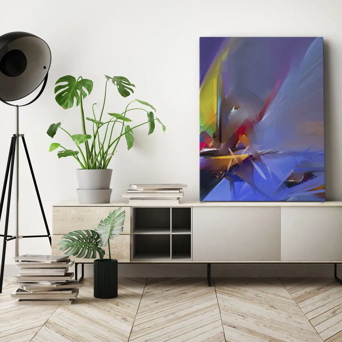 Bild auf Leinwand - Leinwandbild - Abstrakte Komposition mit intensiven Farben - 70x100cm - Propeller wie ein Vogel - Moderne Wanddekoration für Wohnzimmer und Schlafzimmer ARTTOR