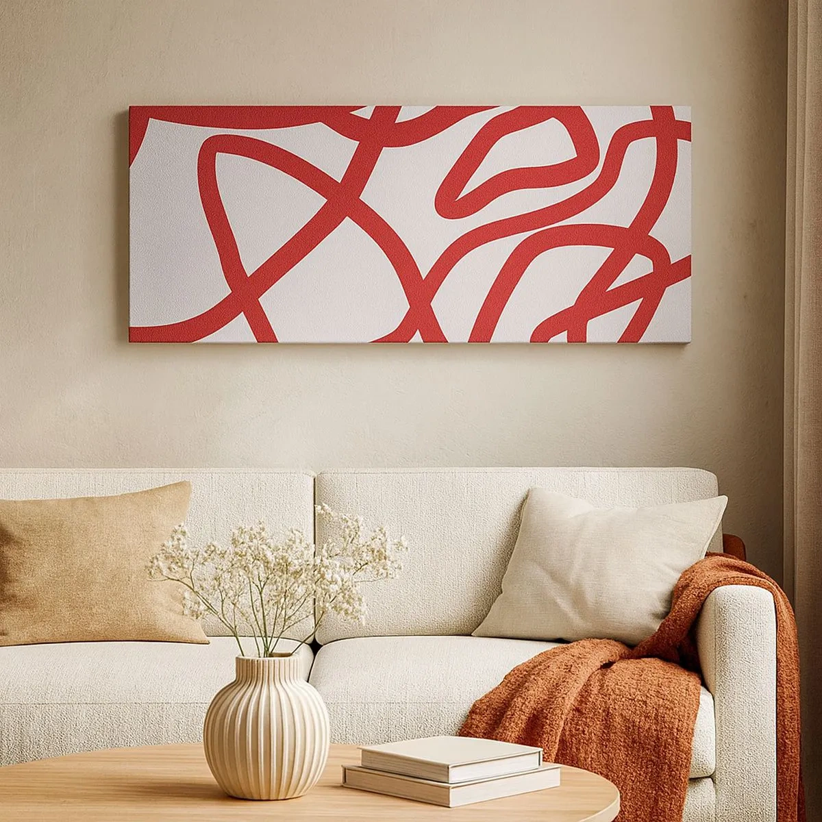 Bild auf Leinwand - Leinwandbild - Rot auf Weiß - 100x40 cm