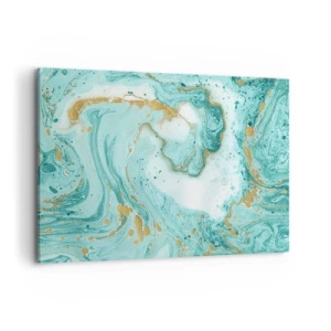 Bild auf Leinwand - Leinwandbild - Türkisfarbener Marmor mit goldenen Akzenten in einer abstrakten Komposition - 100x70cm - Unter der großen Welle der Edo-Ära - Moderne Wanddekoration für Wohnzimmer und Schlafzimmer ARTTOR
