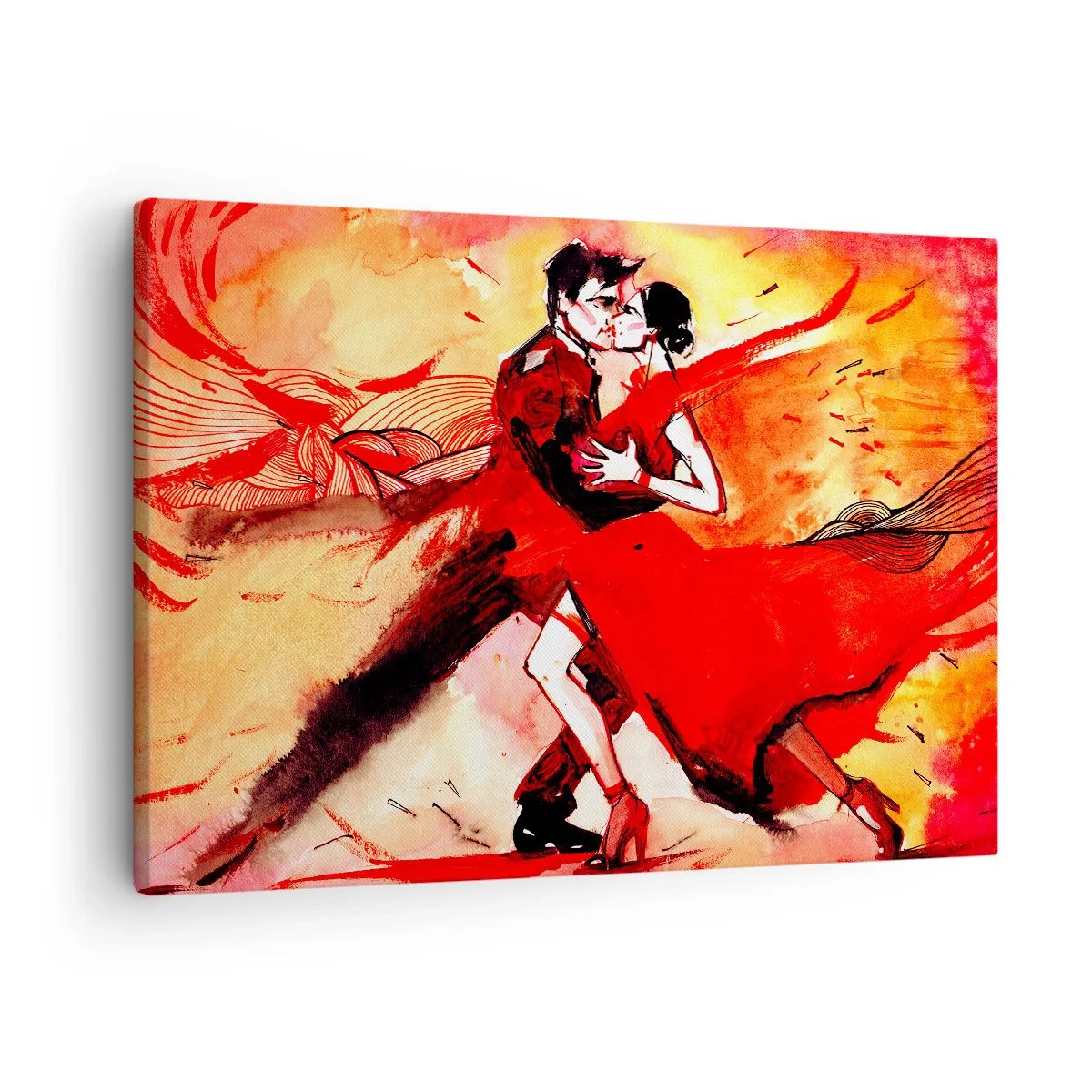 Bild auf Leinwand - Leinwandbild - Ein Paar tanzt Tango in Rottönen vor einem dynamischen Hintergrund. - 70x50cm - Der violette Rhythmus der Leidenschaft - Moderne Wanddekoration für Wohnzimmer und Schlafzimmer ARTTOR