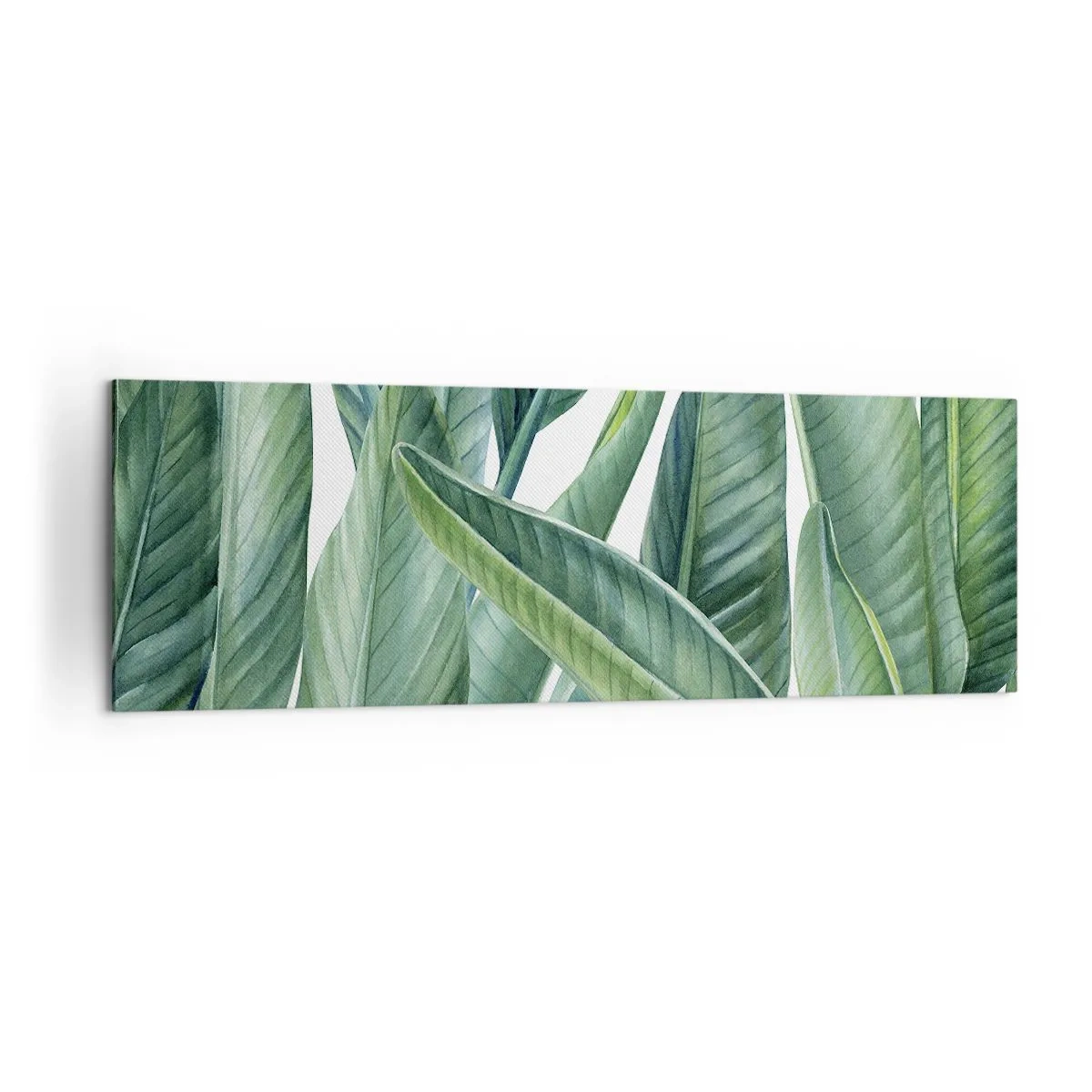Bild auf Leinwand - Leinwandbild - Grüne Blätter im minimalistischen, botanischen Stil - 160x50cm - An und für sich Grün - Moderne Wanddekoration für Wohnzimmer und Schlafzimmer ARTTOR