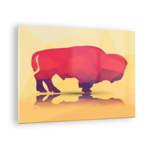 Glasbild - Bild auf glas - Geometrischer Bison in warmen Farben - 70x50cm - Die Amaranth-Stärke des Bisons - Moderne Wanddekoration für Wohnzimmer und Schlafzimmer ARTTOR