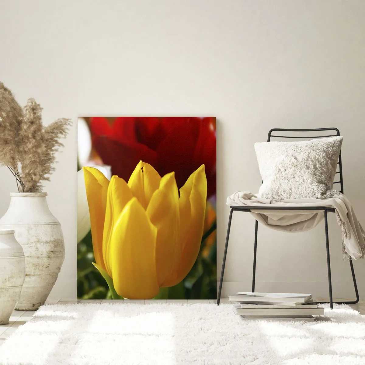 Glasbild - Bild auf glas - Bunte Tulpen Nahaufnahme - 50x70cm - Tulpenfieber - Moderne Wanddekoration für Wohnzimmer und Schlafzimmer ARTTOR