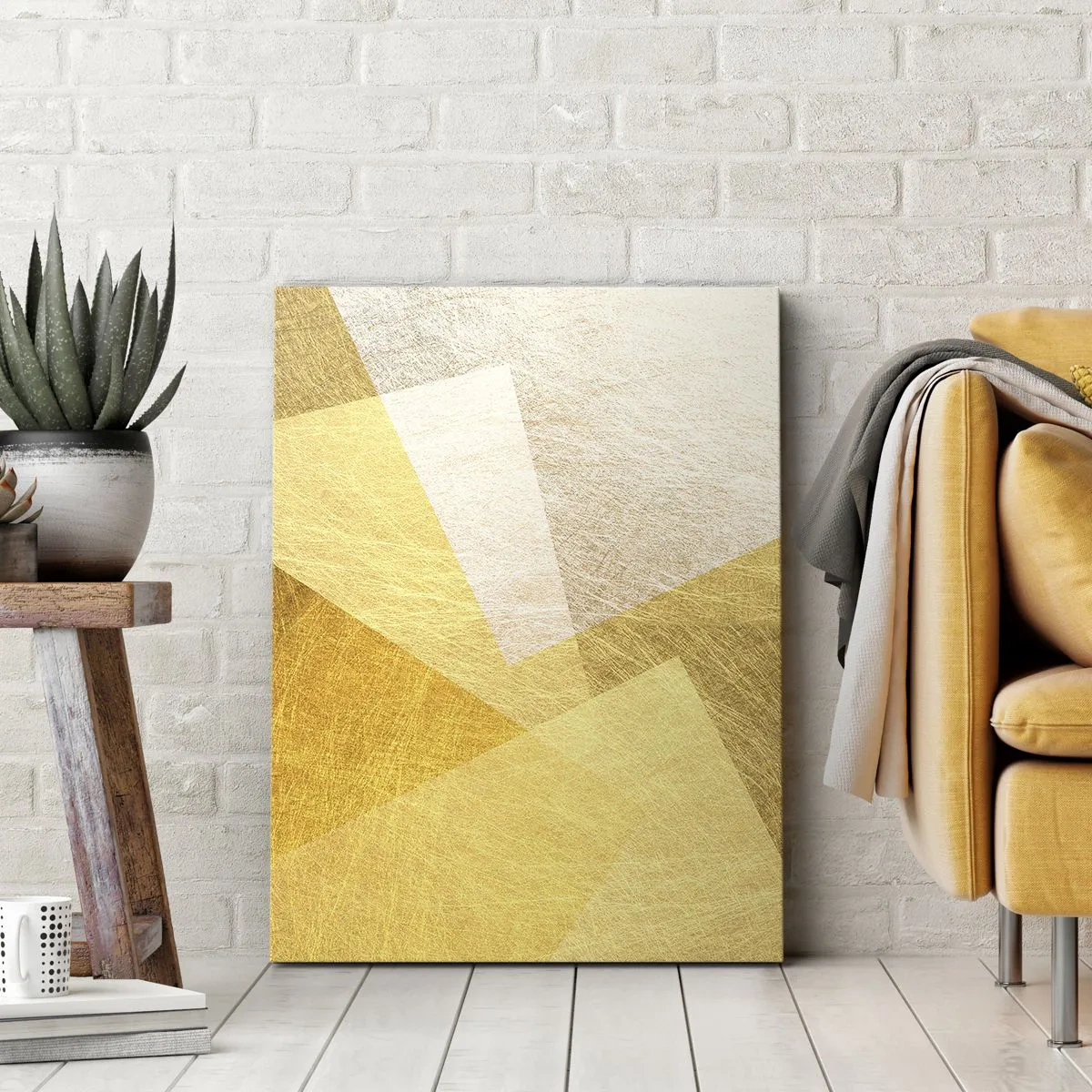 Bild auf Leinwand - Leinwandbild - Geometrische Formen in Gold und hellen Farbtönen - 70x100cm - Geometriewetter - Moderne Wanddekoration für Wohnzimmer und Schlafzimmer ARTTOR