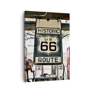 Bild auf Leinwand - Leinwandbild - Historische Tankstelle an der Route 66 - 50x70cm - Amerikanische Retro-Reise - Moderne Wanddekoration für Wohnzimmer und Schlafzimmer ARTTOR