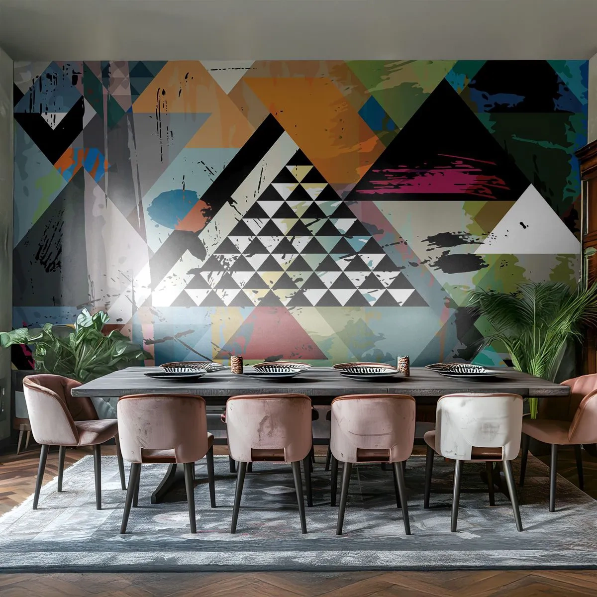 Fototapete Standard Eco - Abstrakte geometrische Komposition mit Dreiecken - 100x70cm - Wie einfach ist es - Moderne Wanddekoration für Wohnzimmer und Schlafzimmer ARTTOR