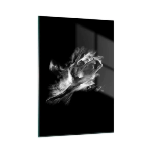 Glasbild - Bild auf glas - Schwarz-weiße Silhouette einer Tänzerin in dynamischer Bewegung - 50x70cm - Im Flug hängen geblieben - Moderne Wanddekoration für Wohnzimmer und Schlafzimmer ARTTOR