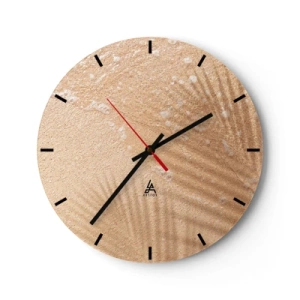 Wanduhr - Glasuhr - Nahaufnahme von goldenem Sand mit sanften Meereswellen - 30x30cm - Der Schatten eines heißen Sommers - Moderne Wanddekoration für Wohnzimmer, Küche und Schlafzimmer ARTTOR