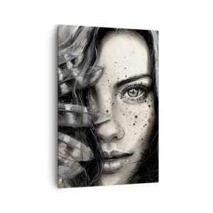 Bild auf Leinwand - Leinwandbild - Künstlerisches Frauenporträt mit abstrakten Details - 70x100cm - Wilde Schönheit - Moderne Wanddekoration für Wohnzimmer und Schlafzimmer ARTTOR