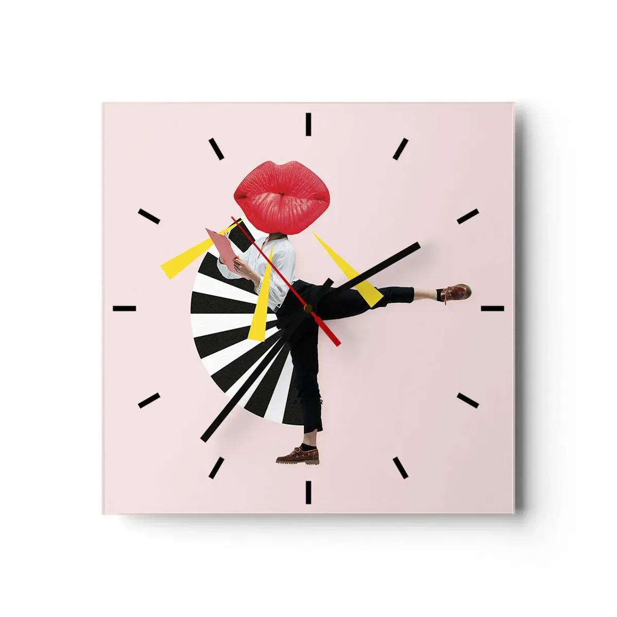 Wanduhr - Glasuhr - Surrealistische Figur mit Mund und geometrischen Elementen - 30x30cm - Surreale Pop-Art - Moderne Wanddekoration für Wohnzimmer und Schlafzimmer ARTTOR
