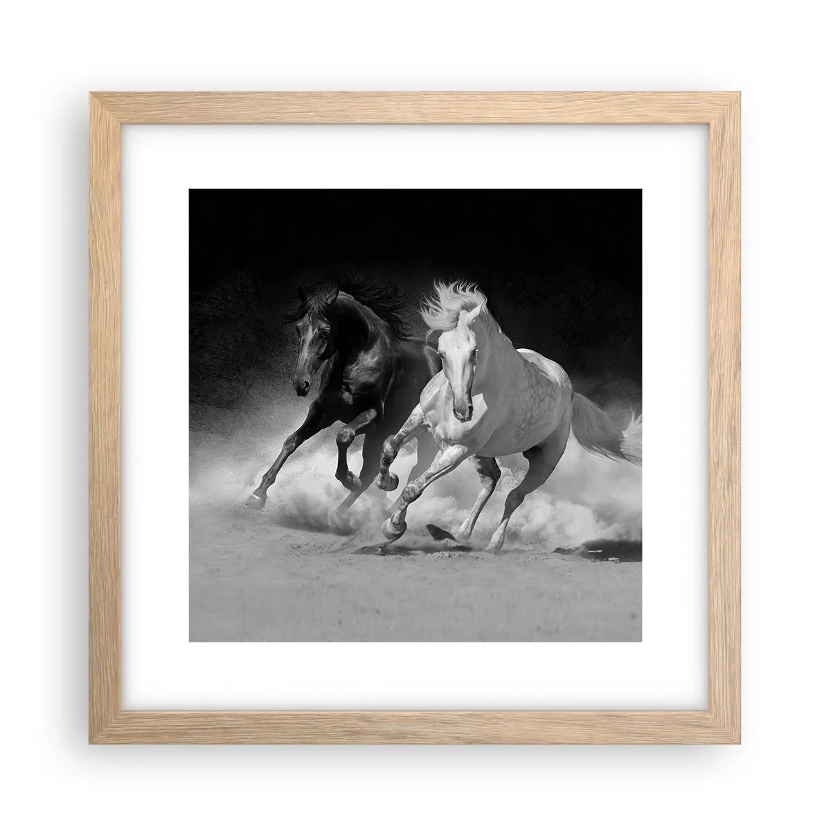 Poster in einem Rahmen aus heller Eiche - Galopp der Freiheit - 30x30 cm