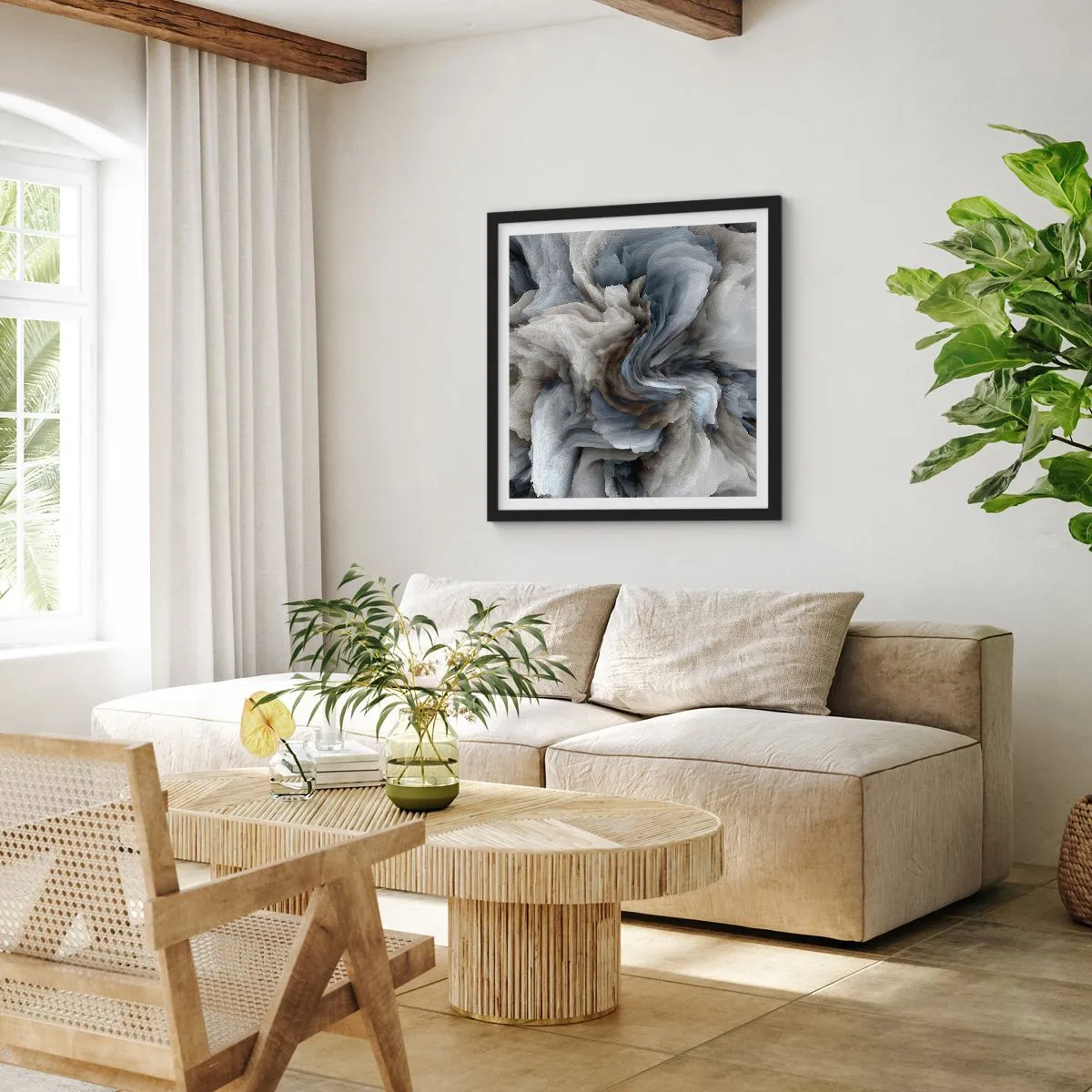 Poster in einem schwarzem Rahmen - Stein und Blume - 30x30 cm