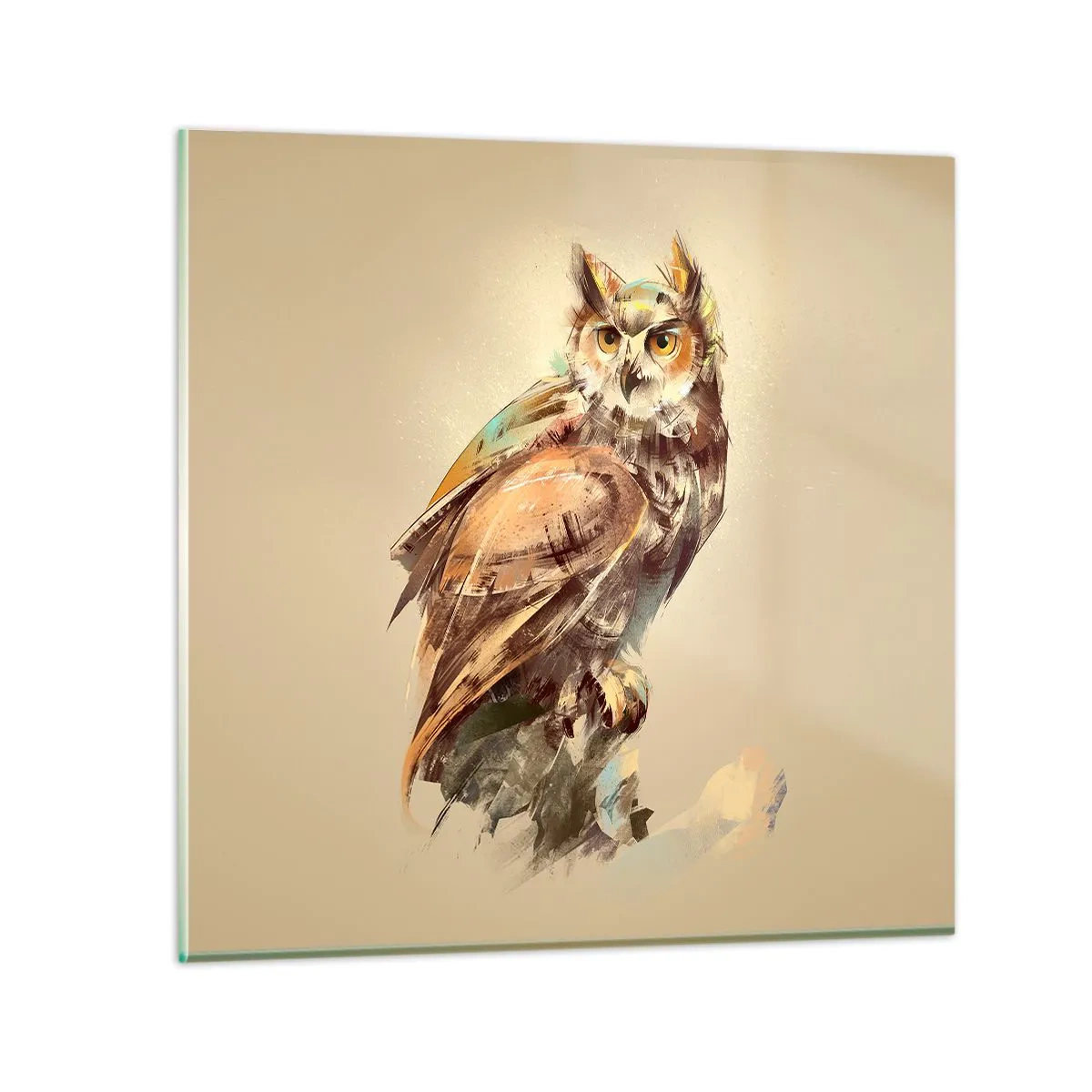 Glasbild - Bild auf glas - Die klügste Eule - bestätigt den Eichenwald - 30x30 cm