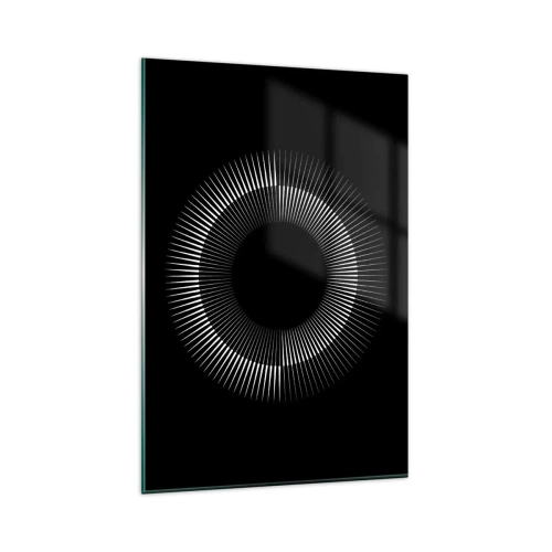 Glasbild - Bild auf glas - Grafischer Kreis mit Strahlen in Schwarz und Weiß - 80x120cm - Schwarze Sonne - Moderne Wanddekoration für Wohnzimmer und Schlafzimmer ARTTOR