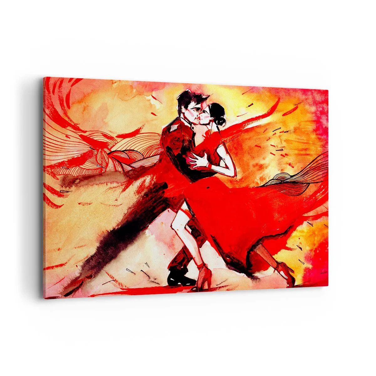 Bild auf Leinwand - Leinwandbild - Ein Paar tanzt Tango in Rottönen vor einem dynamischen Hintergrund. - 120x80cm - Der violette Rhythmus der Leidenschaft - Moderne Wanddekoration für Wohnzimmer und Schlafzimmer ARTTOR