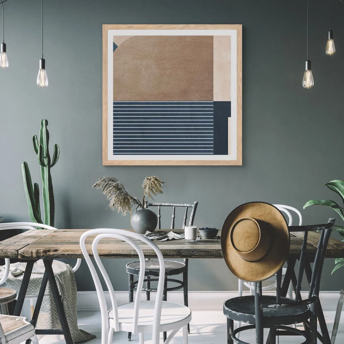 Poster in einem Rahmen aus heller Eiche - Komposition aus Einfachheit und Rundheit - 50x50 cm