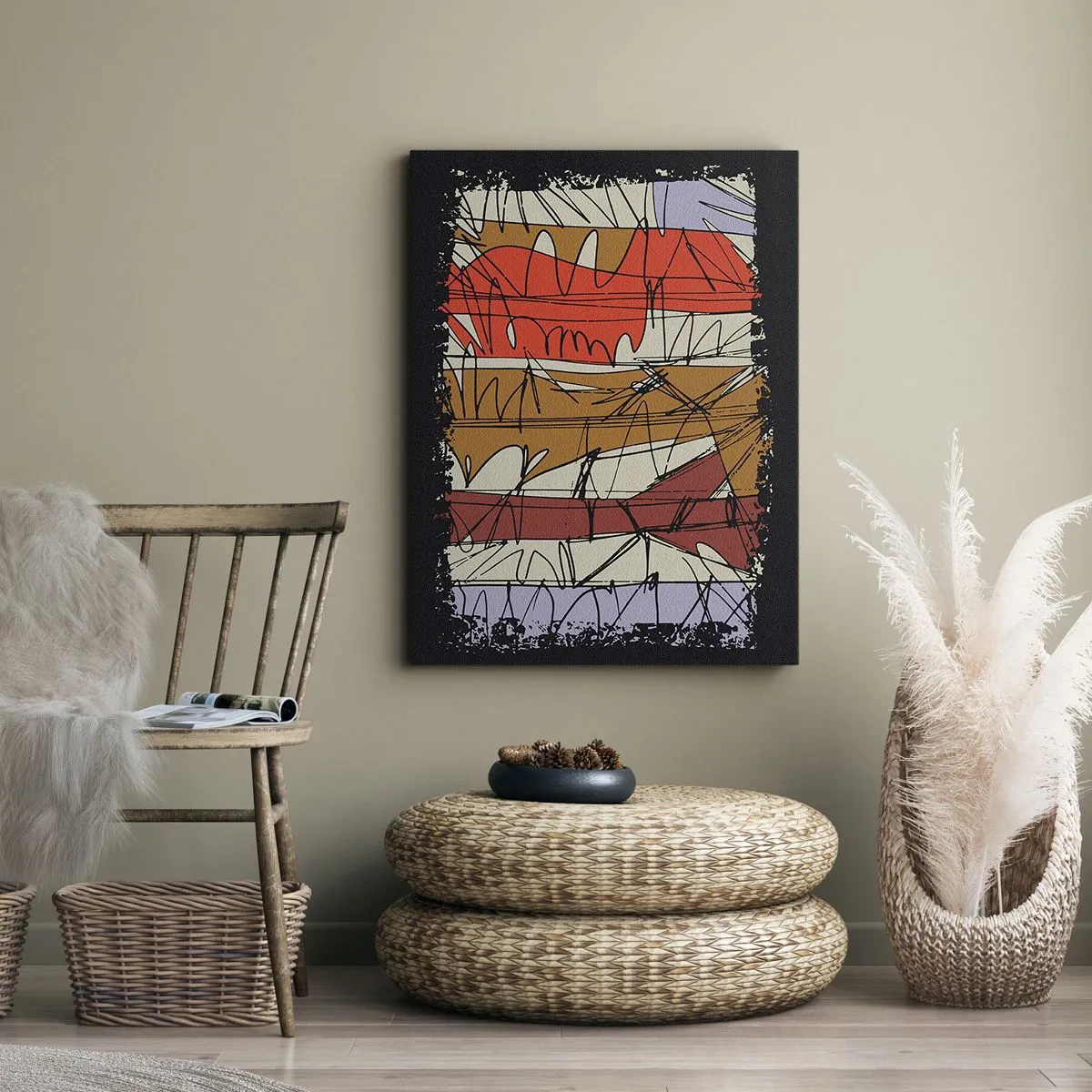 Bild auf Leinwand - Leinwandbild - Abstrakte Komposition in intensiven Farben - 70x100cm - Spontane Komposition - Moderne Wanddekoration für Wohnzimmer und Schlafzimmer ARTTOR