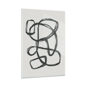 Glasbild - Bild auf glas - Schwarze Schleifen und Linien bilden eine abstrakte Komposition auf weißem Hintergrund. - 50x70cm - Schleifenabstraktion - Moderne Wanddekoration für Wohnzimmer und Schlafzimmer ARTTOR