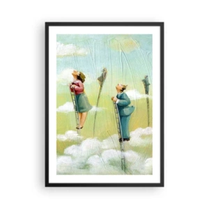 Poster in einem schwarzem Rahmen - Figuren, die Leitern in den Wolken erklimmen - 50x70cm - Hinter deinem Traum - Moderne Wanddekoration für Wohnzimmer und Schlafzimmer ARTTOR