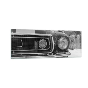 Glasbild - Bild auf glas - Schwarz-weiße Motorhaube eines Oldtimers - 140x50cm - Wilder Ritt - Moderne Wanddekoration für Wohnzimmer und Schlafzimmer ARTTOR