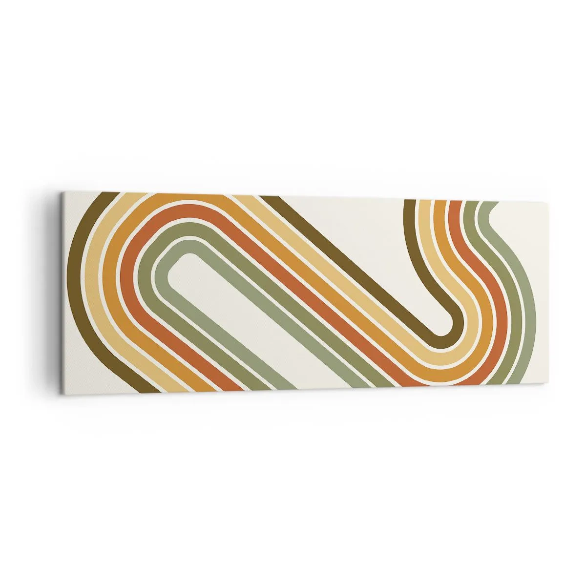 Bild auf Leinwand - Leinwandbild - Geometrisches Muster in Grün-, Orange- und Beigetönen auf hellem Hintergrund - 140x50cm - Zickzack zum Ziel - Moderne Wanddekoration für Wohnzimmer und Schlafzimmer ARTTOR