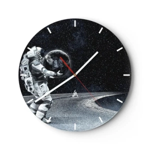 Wanduhr - Glasuhr - Ein Astronaut steht auf dem Mond und hält die Erde in seinen Händen - 30x30cm - Auf der Milchstraße - Moderne Wanddekoration für Wohnzimmer, Küche und Schlafzimmer ARTTOR