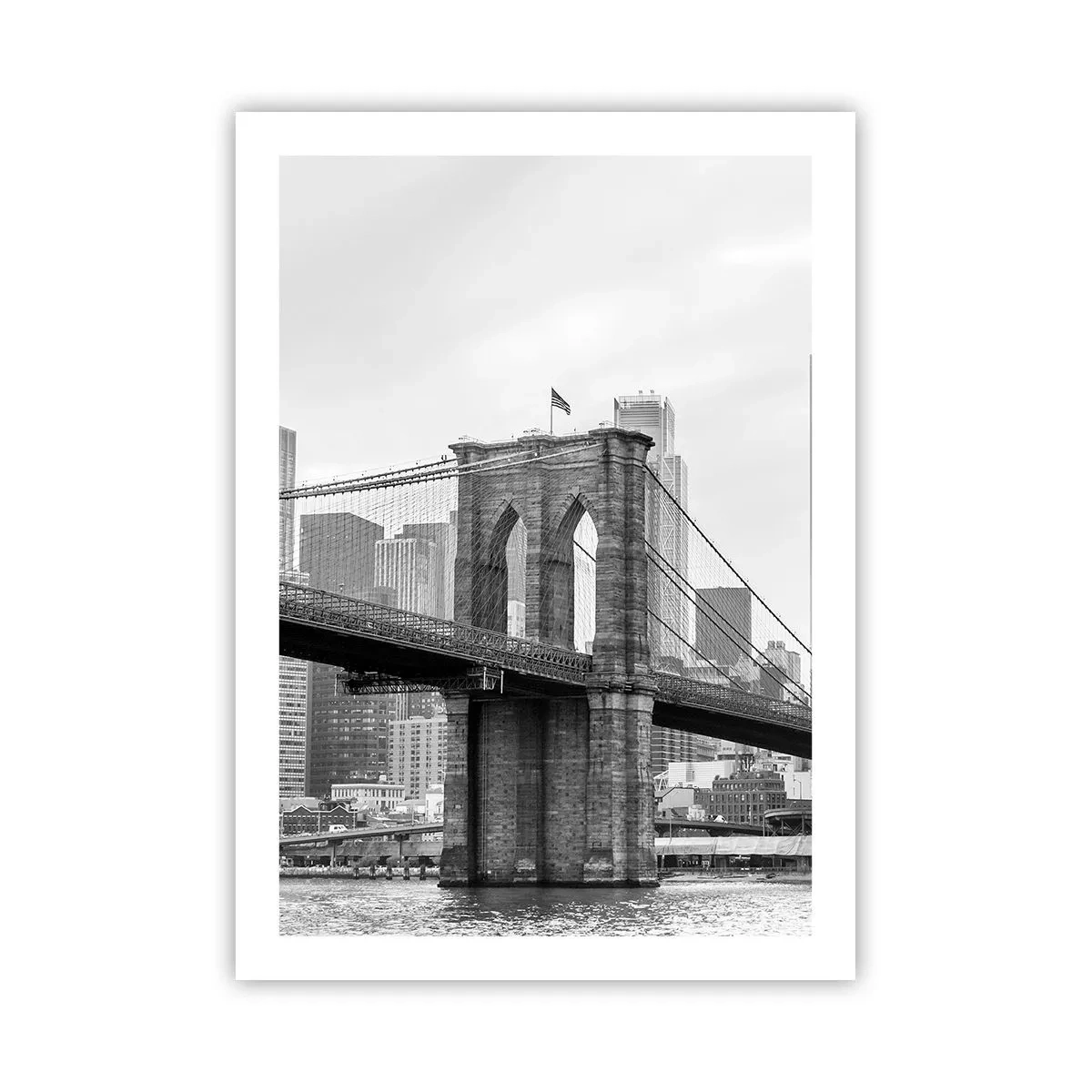 Poster - Brooklyn Bridge in Monochrom - 50x70cm - New Yorker Atmosphäre - Moderne Wanddekoration für Wohnzimmer und Schlafzimmer ARTTOR