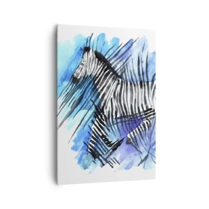 Bild auf Leinwand - Leinwandbild - Aquarell-Illustration eines Zebras vor blauem Himmel - 70x100cm - In Streifen versteckt - Moderne Wanddekoration für Wohnzimmer und Schlafzimmer ARTTOR