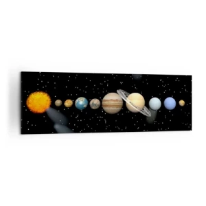 Bild auf Leinwand - Leinwandbild - Das Sonnensystem mit Planeten vor dem Hintergrund der Sterne im Weltraum - 160x50cm - Und die Planeten werden verrückt und toben ... - Moderne Wanddekoration für Wohnzimmer und Schlafzimmer ARTTOR