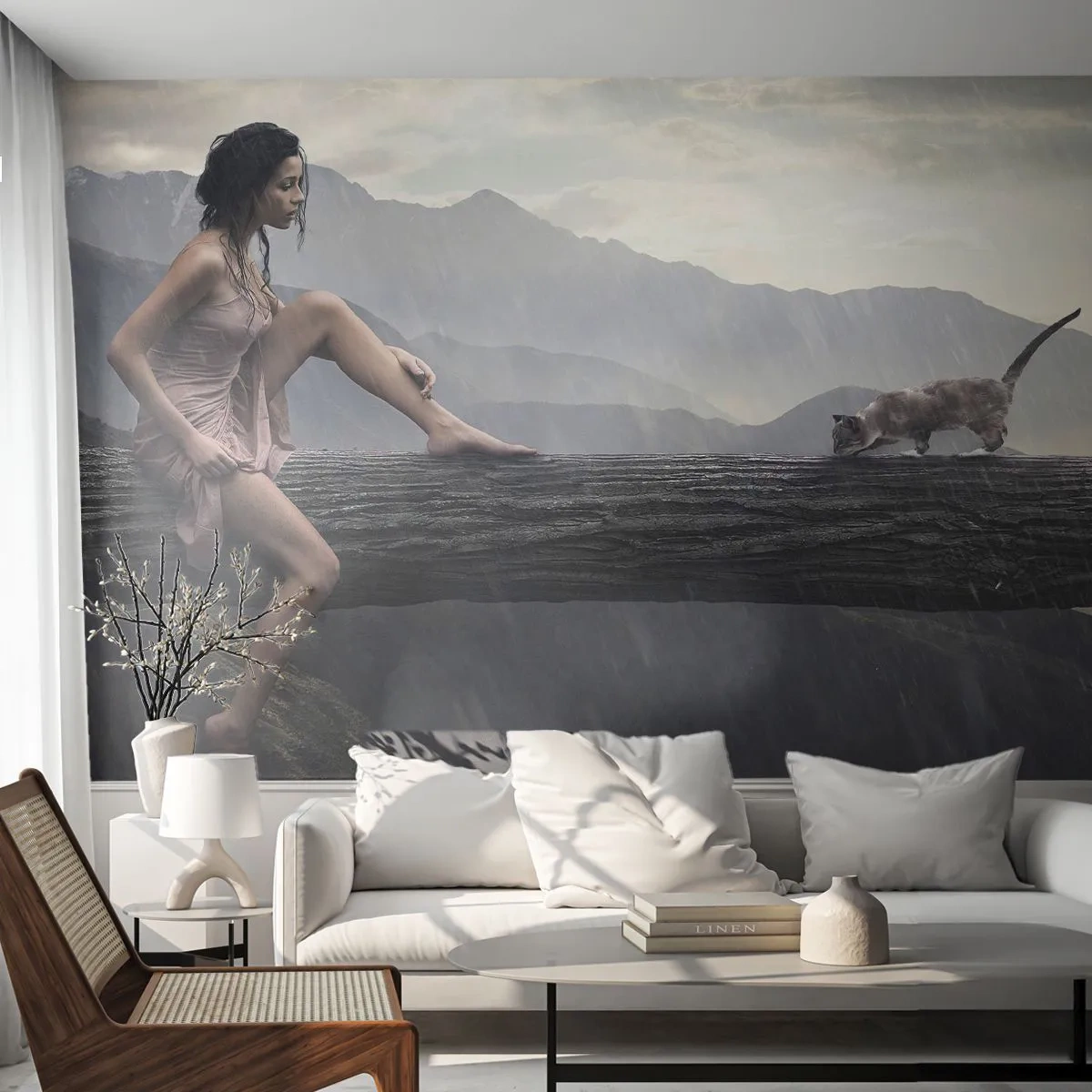 Fototapete Premium Sand - Gipfel der Schönheit - Frau, Modell, Landschaft - 400x280 cm
