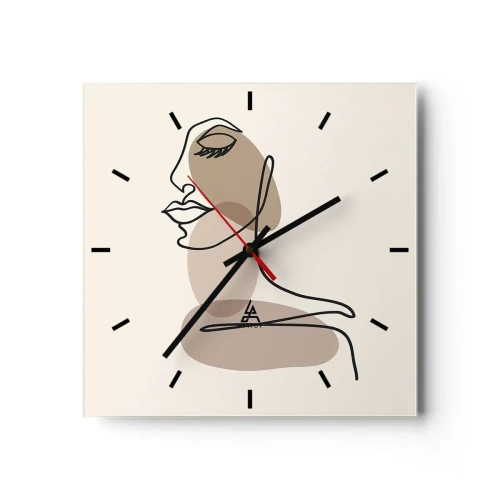 Wanduhr - Glasuhr - Minimalistisches Frauengesicht mit abstrakten Flecken - 30x30cm - Sich selbst zugehört - Moderne Wanddekoration für Wohnzimmer und Schlafzimmer ARTTOR