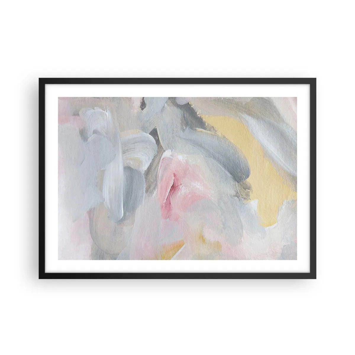 Poster in einem schwarzem Rahmen - Abstrakte Pastellstriche in Rosa- und Grautönen. - 70x50cm - In einer Pastellwelt - Moderne Wanddekoration für Wohnzimmer und Schlafzimmer ARTTOR