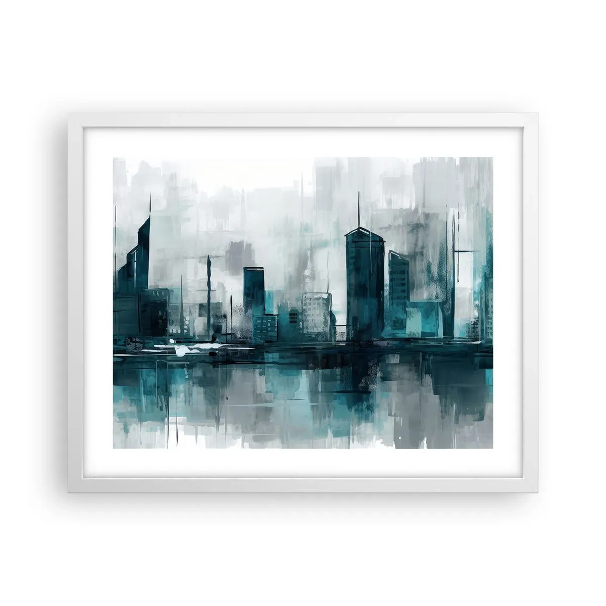 Poster in einem weißen Rahmen - Eine Stadt in der Farbe des Regens - 50x40 cm