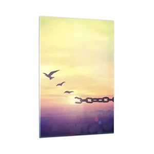 Glasbild - Bild auf glas - Symbol der Freiheit mit Vögeln und einer zerbrochenen Kette - 80x120cm - Der Sieg der Freiheit - Moderne Wanddekoration für Wohnzimmer und Schlafzimmer ARTTOR