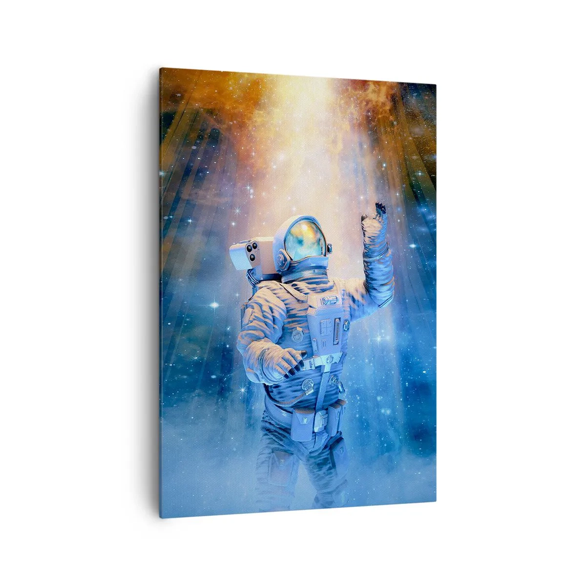 Bild auf Leinwand - Leinwandbild - Astronaut im Licht einer kosmischen Explosion voller Sterne - 70x100cm - Endlich am Ende - Moderne Wanddekoration für Wohnzimmer und Schlafzimmer ARTTOR