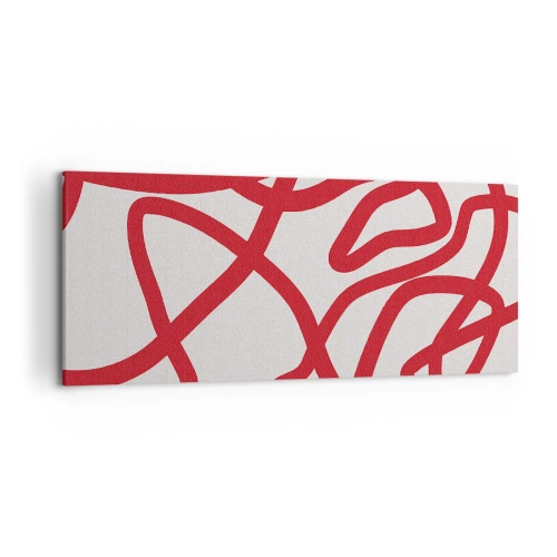 Bild auf Leinwand - Leinwandbild - Rote abstrakte Linien auf weißem Hintergrund - 120x50cm - Rot auf Weiß - Moderne Wanddekoration für Wohnzimmer und Schlafzimmer ARTTOR