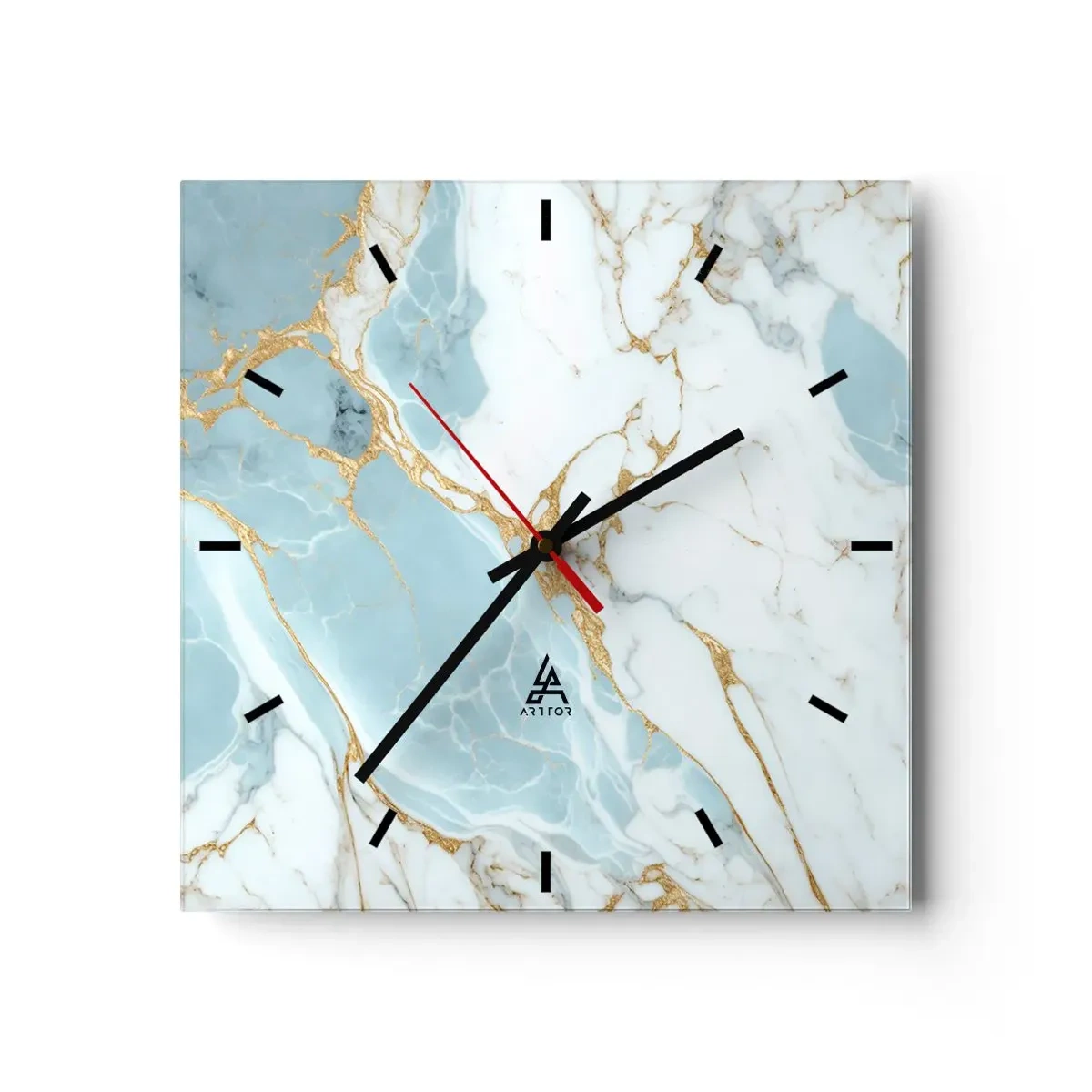 Wanduhr - Glasuhr - Blaue und weiße Marmormuster mit zusätzlichen goldenen Adern - 30x30cm - Reichtum des Steins - Moderne Wanddekoration für Wohnzimmer und Schlafzimmer ARTTOR