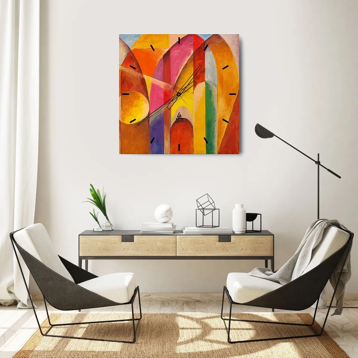 Wanduhr - Glasuhr - Eine abstrakte Komposition voller farbenfroher geometrischer Formen. - 30x30cm - Kathedrale der Sonne - Moderne Wanddekoration für Wohnzimmer und Schlafzimmer ARTTOR