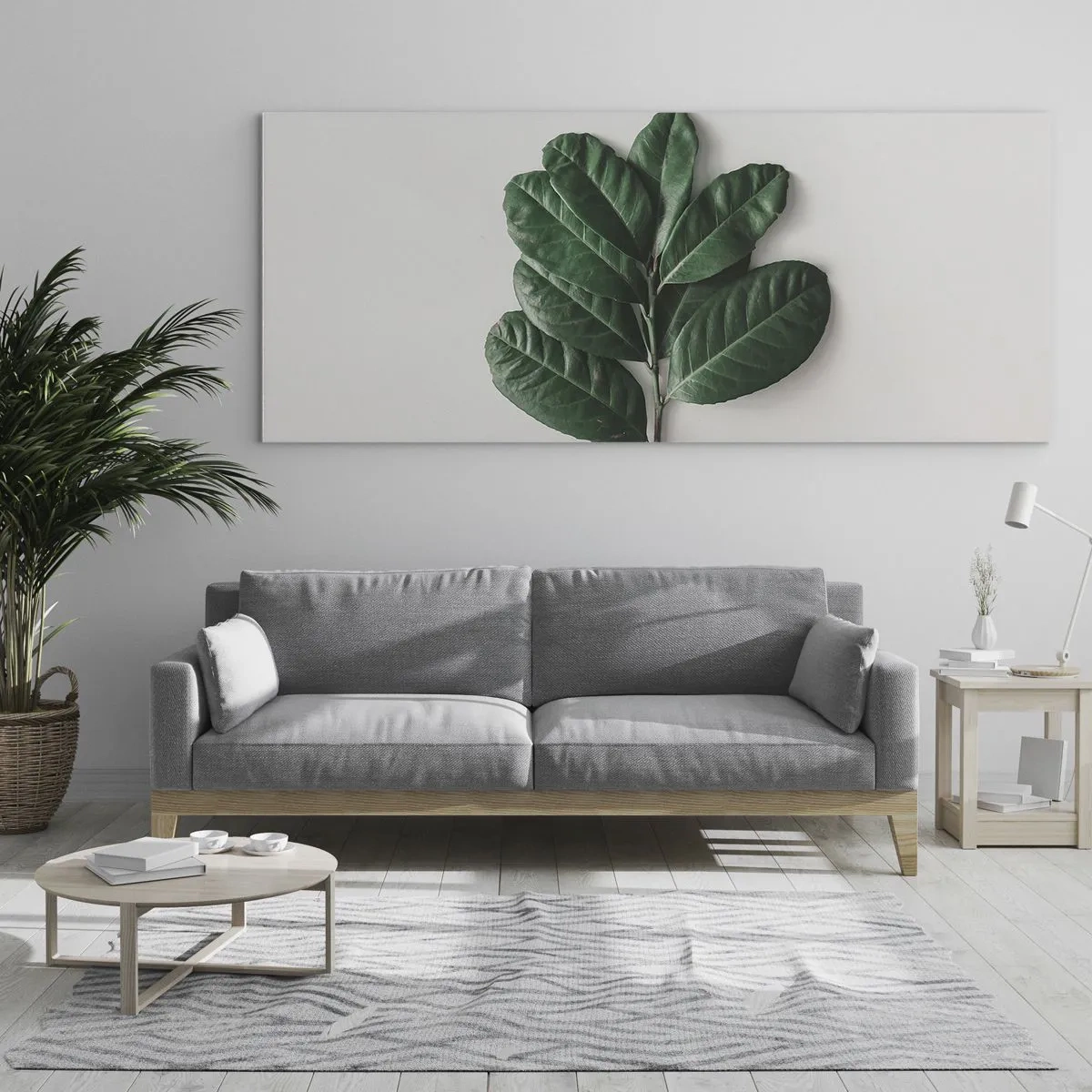 Glasbild - Bild auf glas - Ein Zweig grüner Blätter auf hellem Hintergrund - 120x50cm - Eine Zeichnung purer Natur - Moderne Wanddekoration für Wohnzimmer und Schlafzimmer ARTTOR