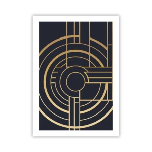 Poster - Geometrisches Art-Deco-Muster mit goldenen Elementen auf dunklem Hintergrund - 50x70cm - Wendungen der Dinge - Moderne Wanddekoration für Wohnzimmer und Schlafzimmer ARTTOR