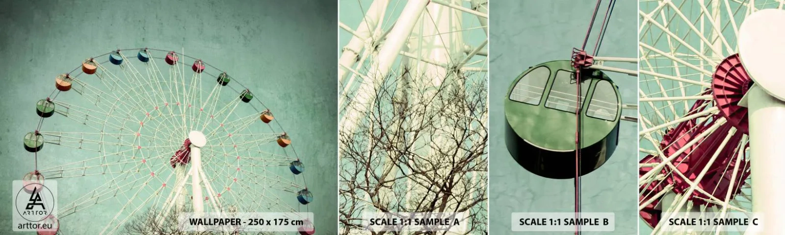 Fototapetenmuster Standard Eco - Wir laden zum Spiel ein - Riesenrad, Karussell, Jahrgang - 100x30 cm