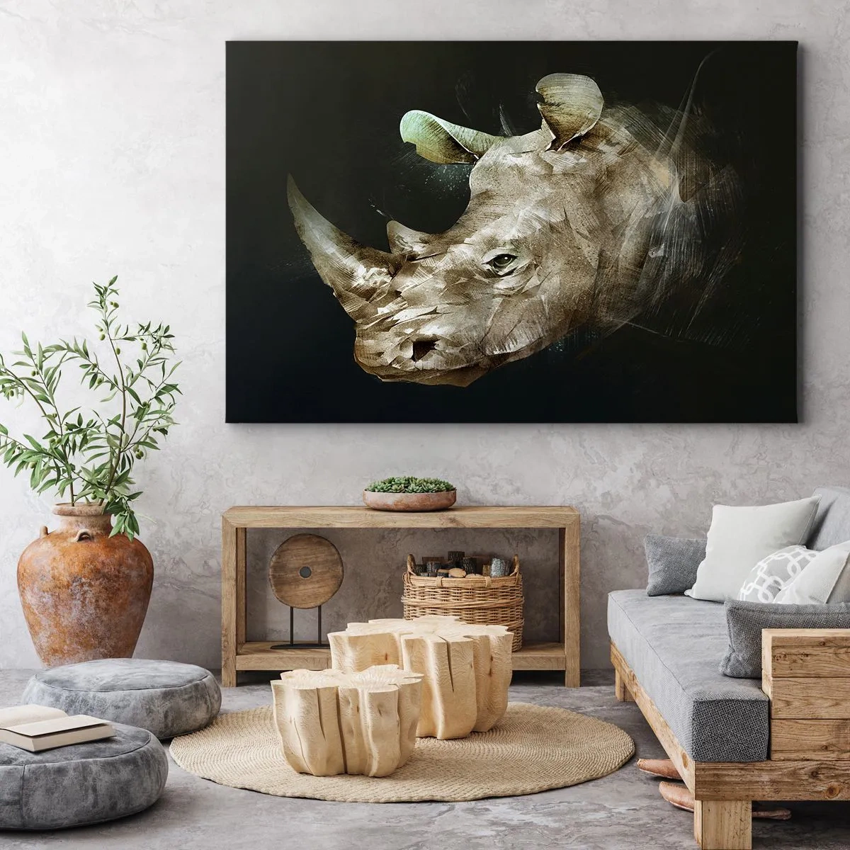 Bild auf Leinwand - Leinwandbild - Porträt eines Nashorns in künstlerischer Form - 70x50cm - Eine wahrhaft männliche Stärke - Moderne Wanddekoration für Wohnzimmer und Schlafzimmer ARTTOR