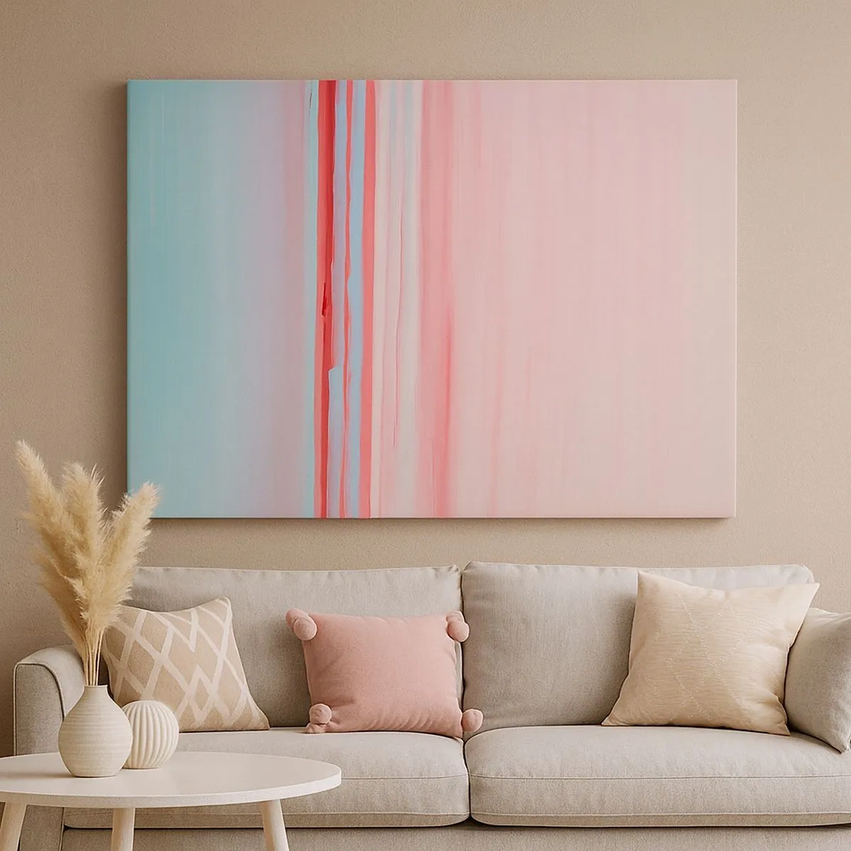 Bild auf Leinwand - Leinwandbild - Pastellfarbene Linien in Rosa- und Blautönen in einer minimalistischen Komposition - 70x50cm - Abstraktion im Morgengrauen - Moderne Wanddekoration für Wohnzimmer und Schlafzimmer ARTTOR