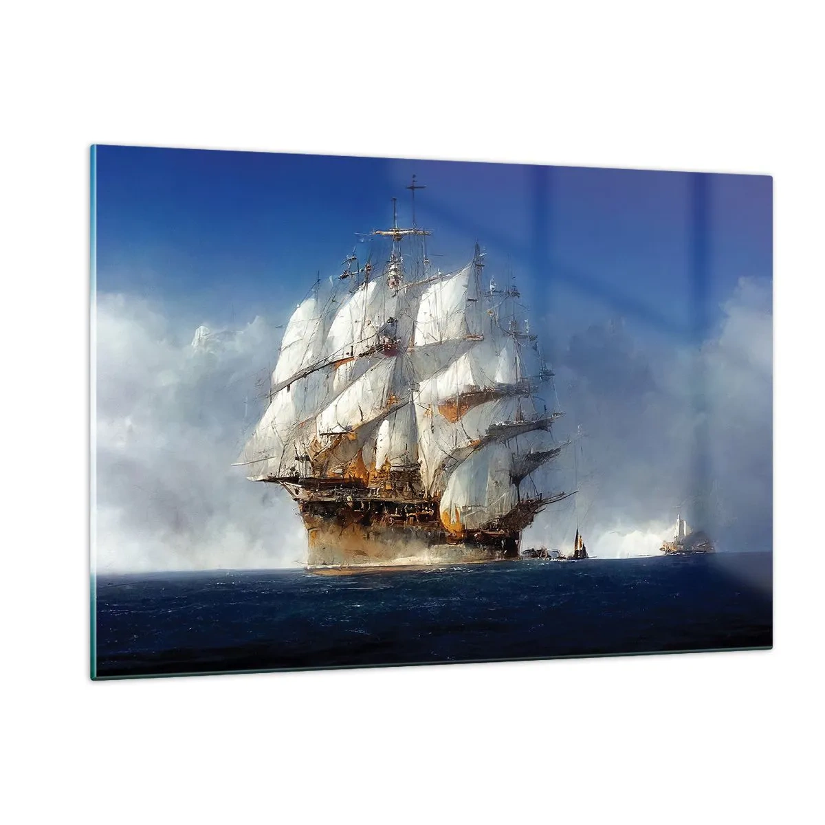 Glasbild - Bild auf glas - Ein Segelschiff auf hoher See inmitten von Seenebel - 120x80cm - Der große Ruhm! - Moderne Wanddekoration für Wohnzimmer und Schlafzimmer ARTTOR
