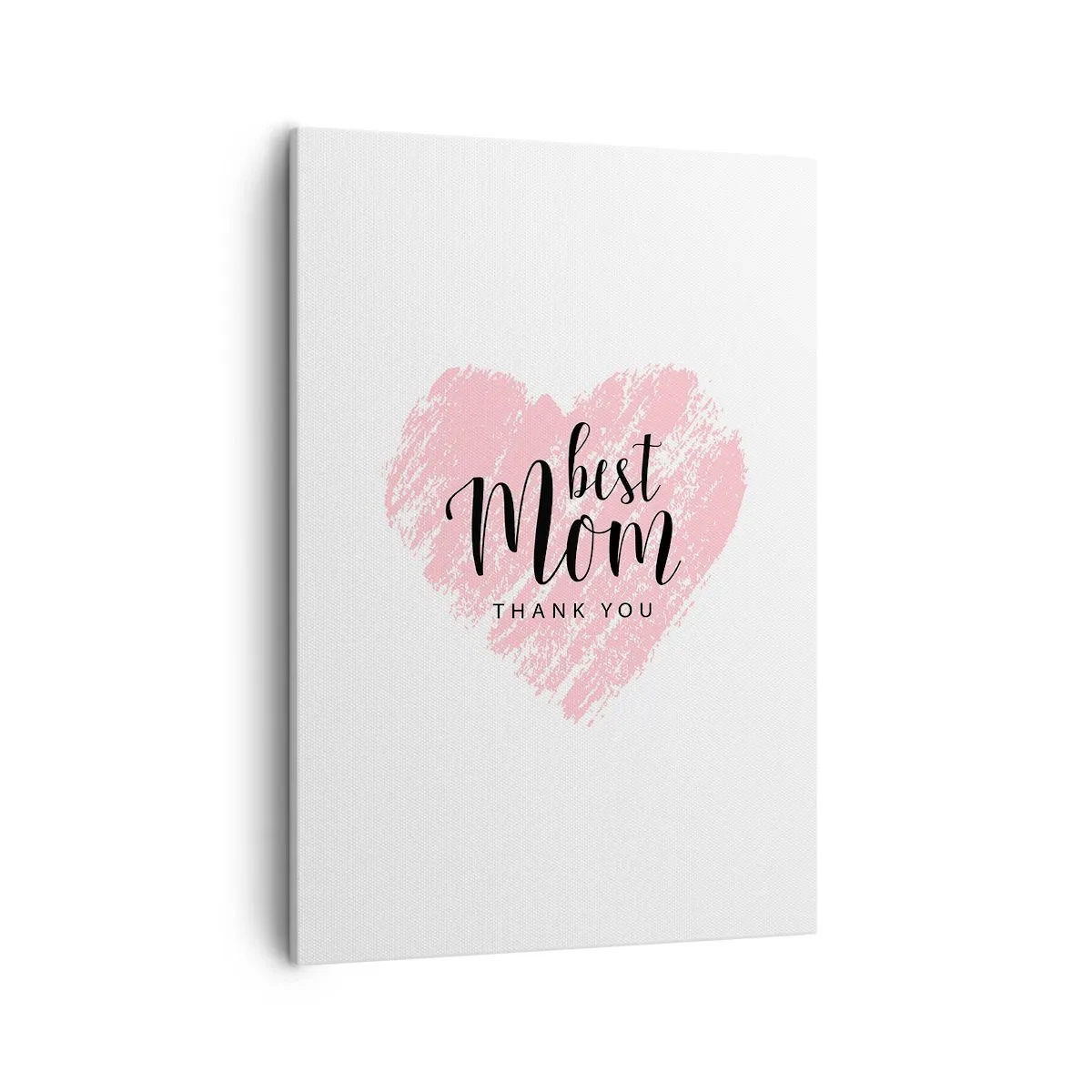 Bild auf Leinwand - Leinwandbild - Rosa Herz mit der Aufschrift „Best Mom Thank You“ auf weißem Hintergrund - 50x70cm - Immer der richtige Moment - Moderne Wanddekoration für Wohnzimmer und Schlafzimmer ARTTOR